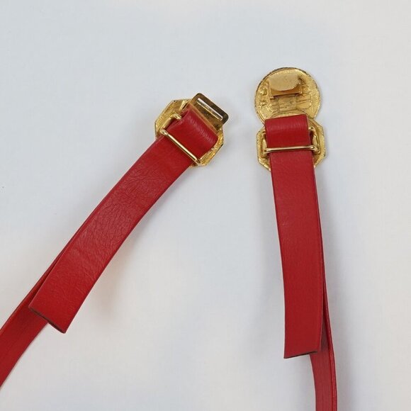 Vintage Red Belt Gold Tone Coin Buckle Adjustable Size S/M - Picture 4 of 5